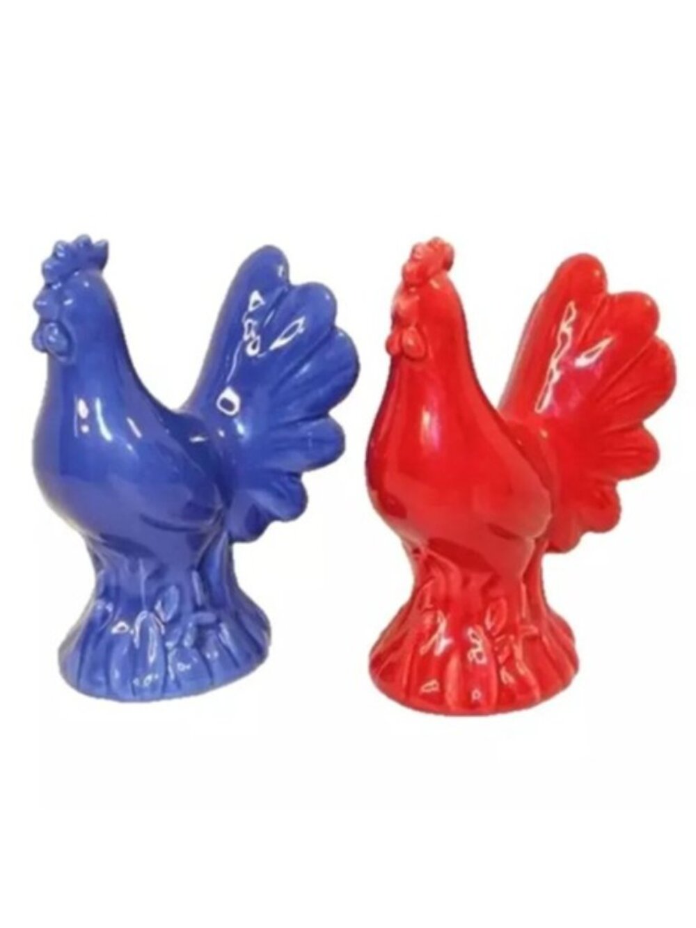 Chicken Salt & Pepper Shaker Set Red Blue HOME Patriotic Rooster Poultry Country